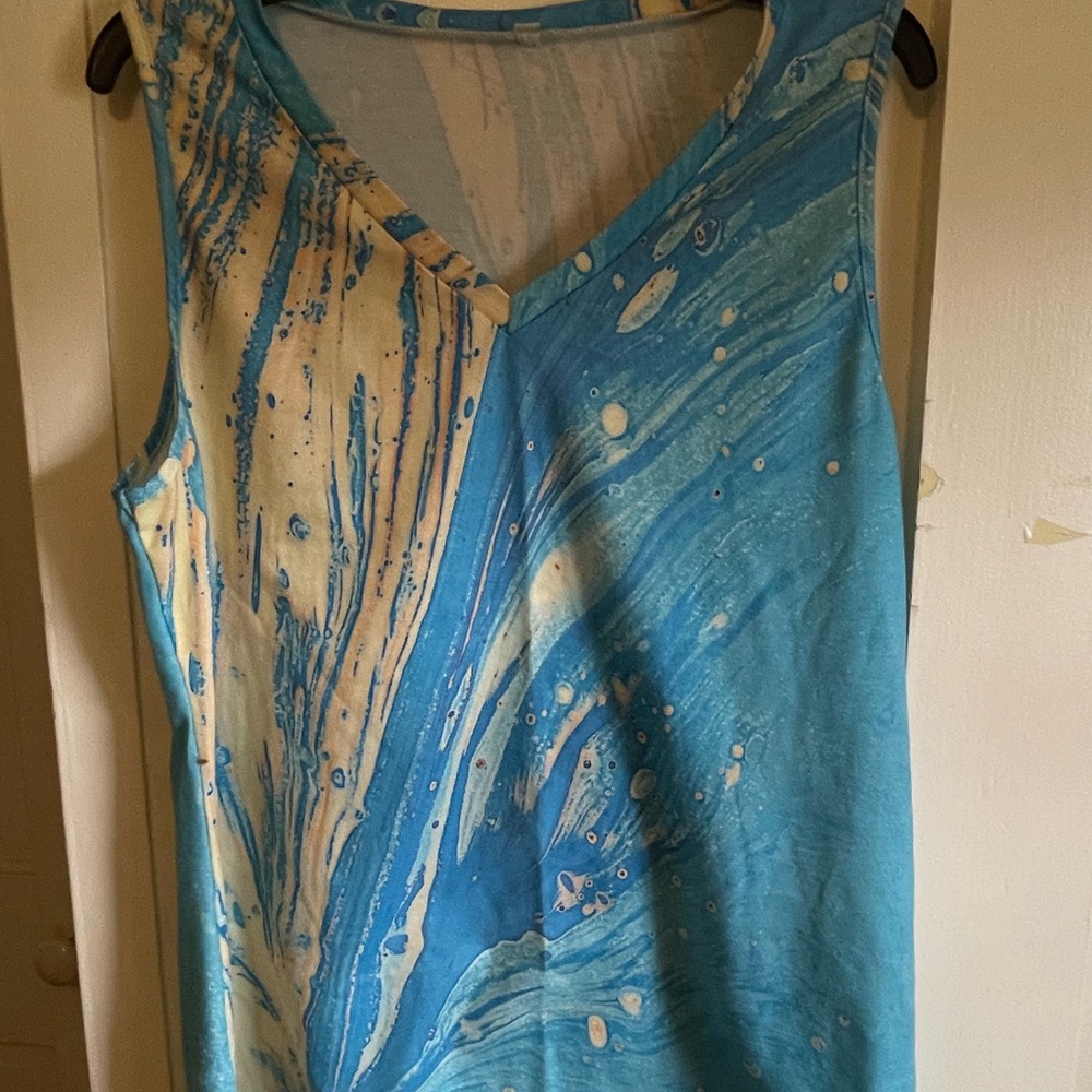 Blue and Cream Women's Top